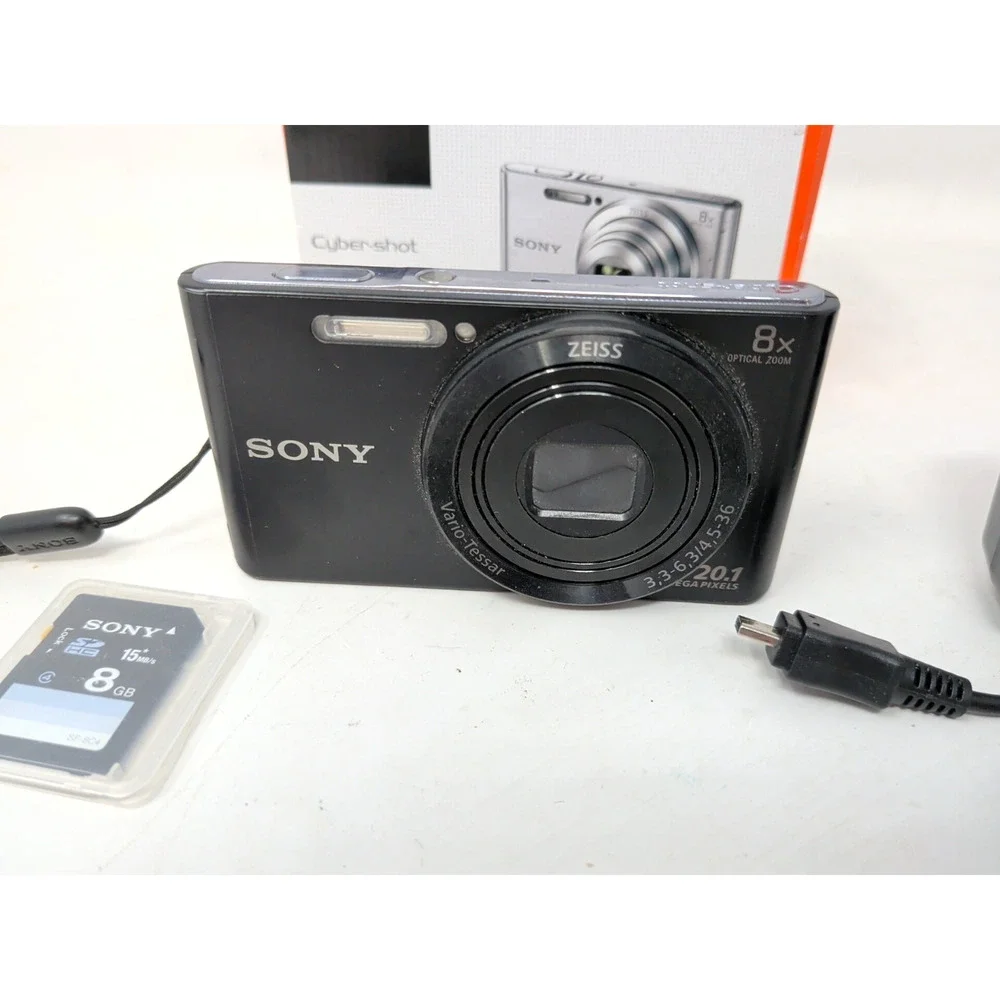 Sony Cybershot DSC-W830 20.1MP Compact Digital Camera Silver - Tested box sd 8gb
